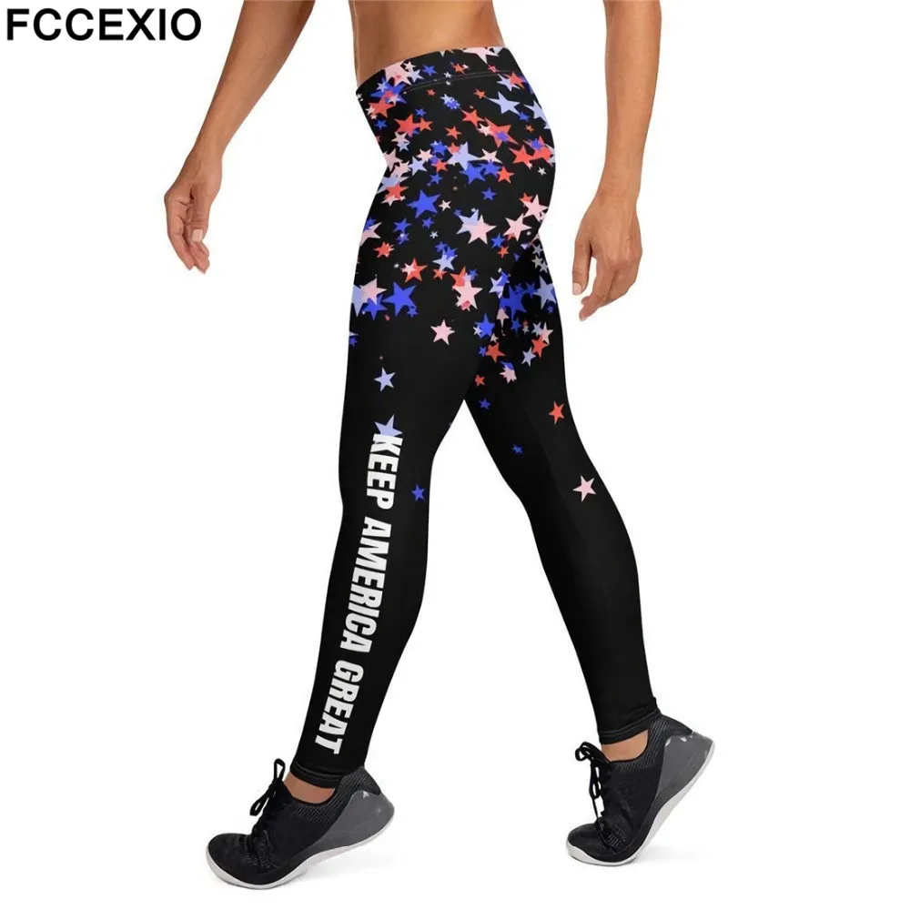 

FCCEXIO High Waist Fitness Leggings Women Workout Push Up Legging Fashion Digital Print 2020 TRUMP Colorful Stars Jeggings Pants