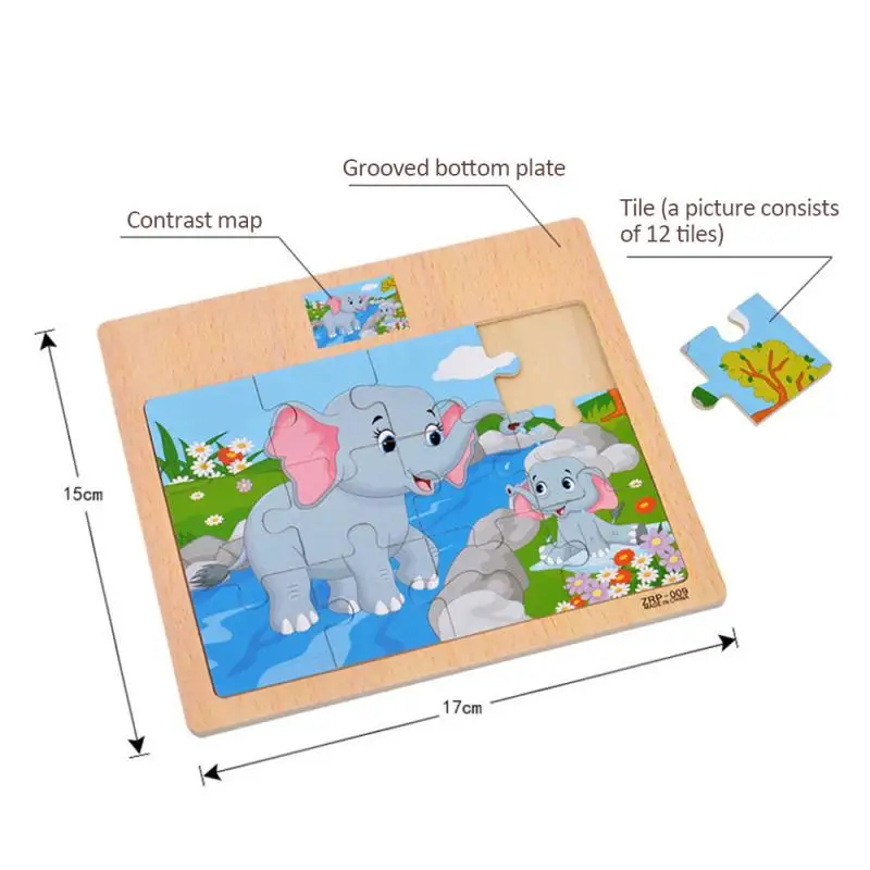 

Hot Sale 12/9 PCS Puzzle Wooden Toys Kids Baby Wood Puzzles Cartoon Vehicle Animals Learning Educational Toys For Children Gift