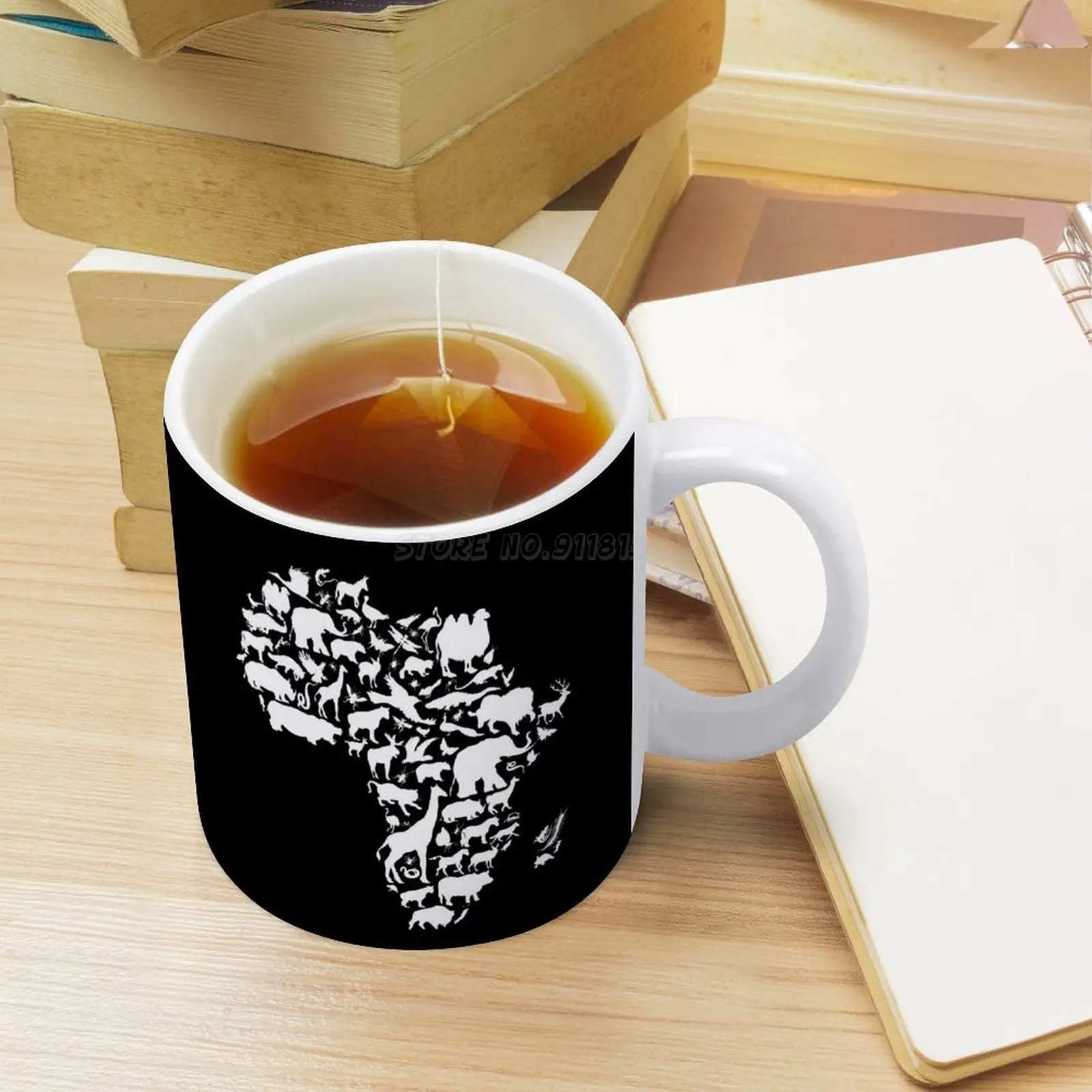 Animals of Africa White Mug Coffee Mugs Girl Gift Tea Milk Cup Map South Safari Madagascar Tiger Vector Gl | Дом и сад