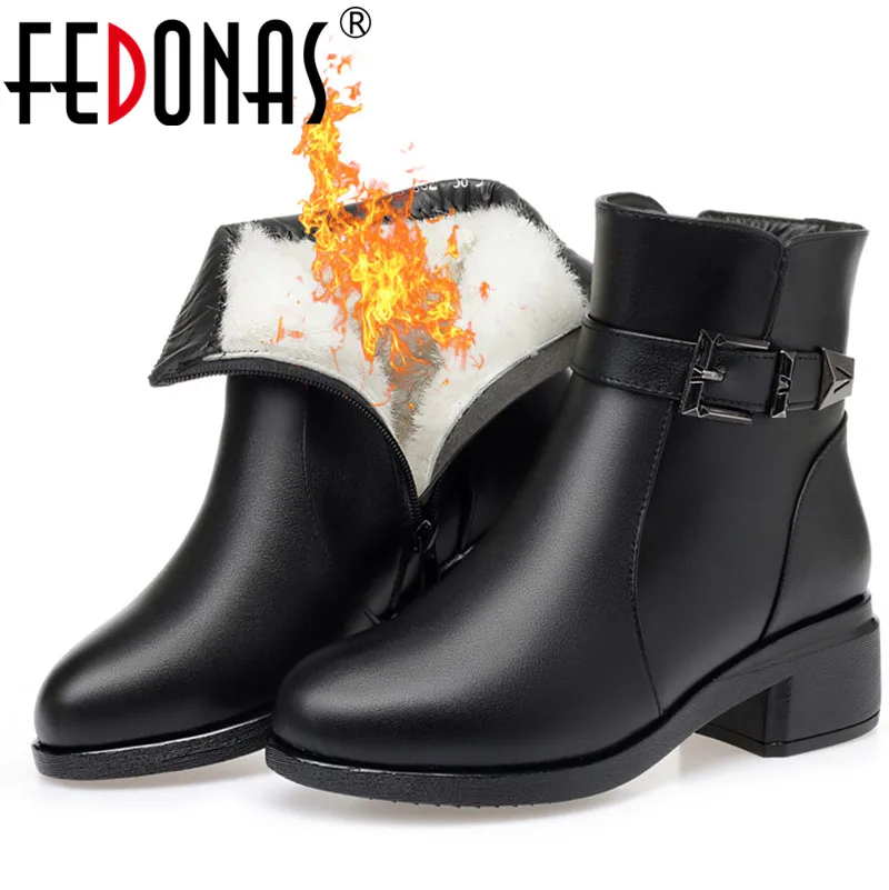 FEDONAS/модные женские ботильоны на высоком каблуке Шерстяные зимние сапоги меху