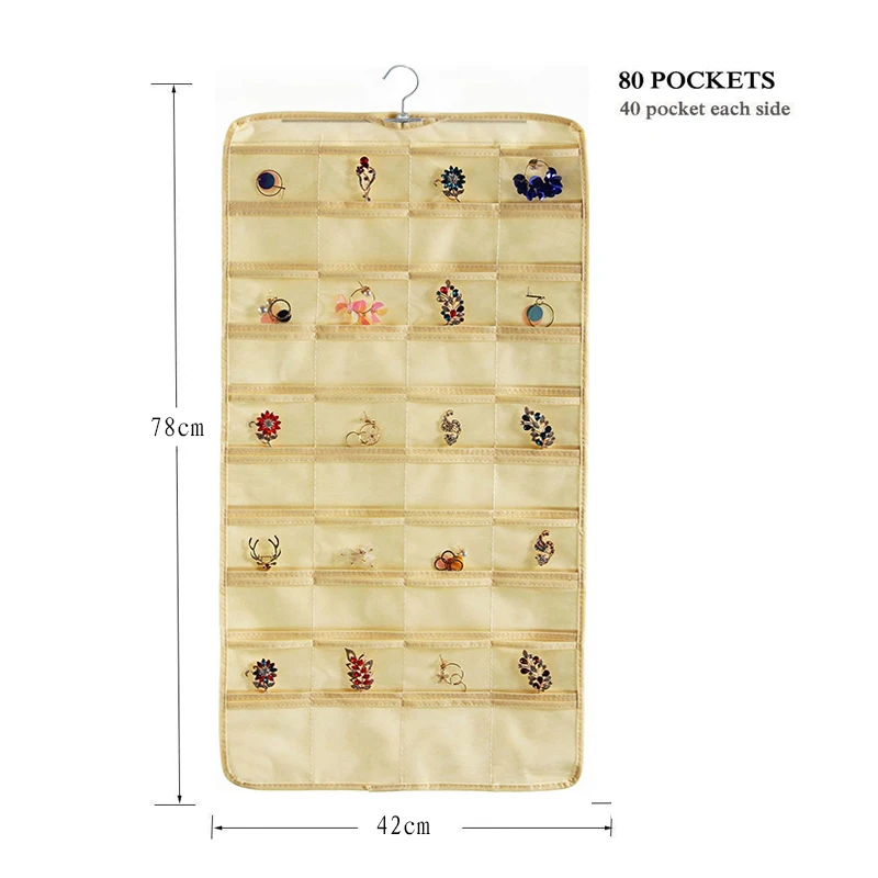 Двухсторонний висячий шкаф для хранения ювелирных украшений 80 карманов сумка