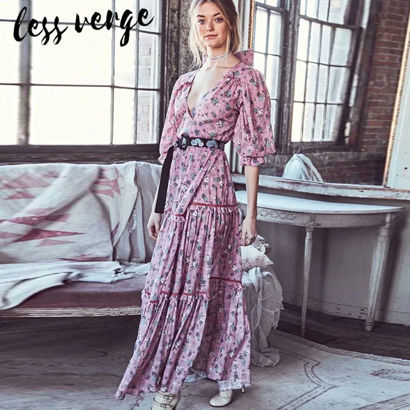 Элегантное осеннее длинное платье Lessverge с цветочным принтом и оборками женское
