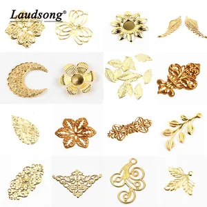 Филигранные металлические соединители с вырезами в виде цветка золотого цвета, железная поделка ручной работы, подарочные аксессуары, украшения для рукоделия, изготовление ювелирных изделий