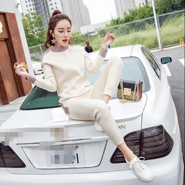 Осенний комплект из 2 предметов трикотажные пуловеры свитер и штаны карандаш с