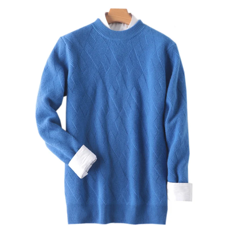Autumn and winter new round neck cashmere sweater men's thick pullover sweater loose casual men's wool knitted bottoming shirt