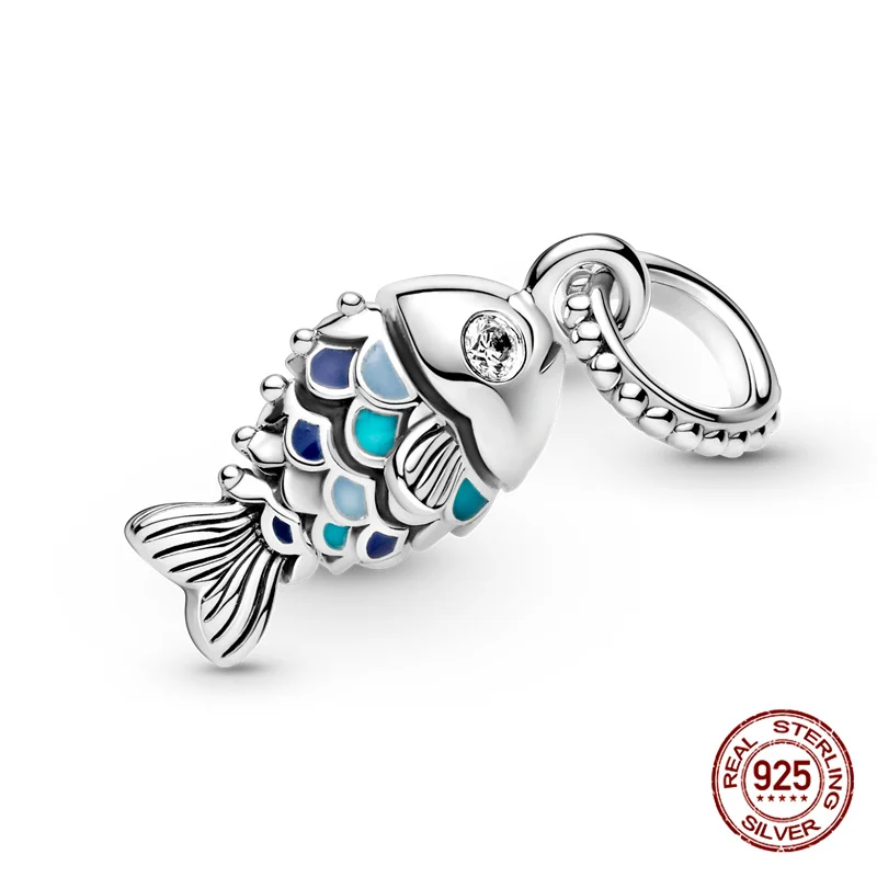 100% реальные 925 стерлингового серебра красочные синий Карп подходят оригинальный