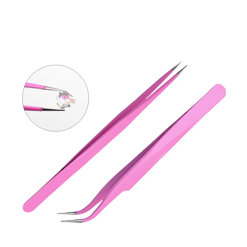 

New Straight And Curved Elbow Nail Art Acrylic Gel Rhinestones Picking Tool Anti Acid Nipper Gem Decor Eyelash DIY Nail Tweezers