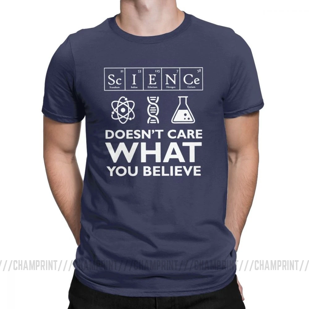 Мужская футболка с надписью «Science't Care What You Believe», хлопковые футболки с надписью «Scientist», «Биология», «физика», «Химия», «Астрономия», футболка, одежда - Цвет: Тёмно-синий