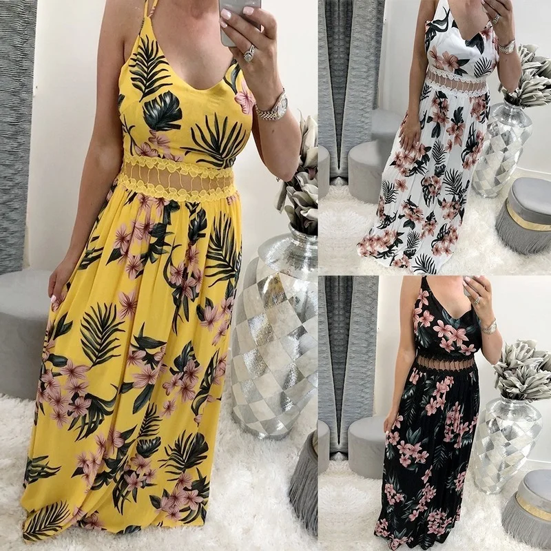 

2021 Summer New Women's Skirt Lace-up Long Skirt Sexy Printed Sling Dress women boho long maxi dress womens formal dresses S-XL