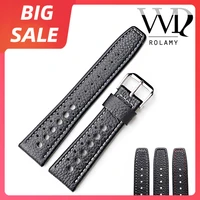 rolamy 20 22mm wholesale new black real leather replacement wrist watch band strap belt with silver black clasp for tag heuer