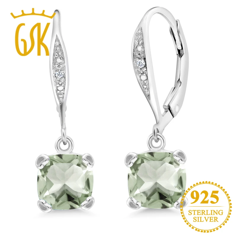 GemStoneKing 2 81 Ct подушка натуральный зеленый прасиолит белый бриллиант 925 Серебряный