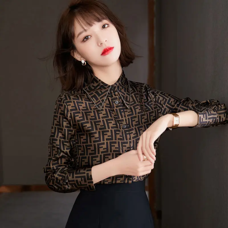 

Diamond Classic Drape Shirt Women 's 2021 Spring New Polo Collar Long Sleeve Shirt Women 's Temperament Long Sleeve Top