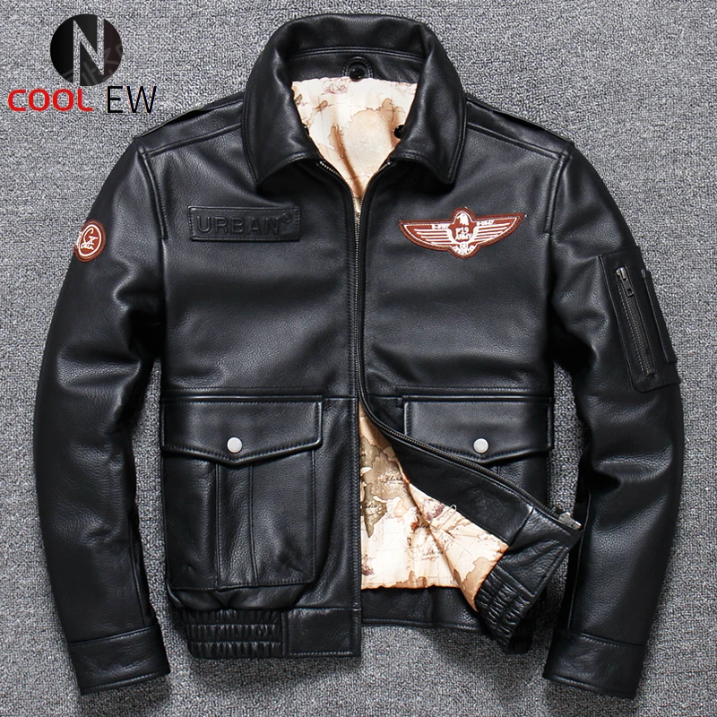 

Мужская кожаная куртка в стиле милитари, черная приталенная короткая авиационная куртка из натуральной воловьей кожи размером 5XL в стиле ми...