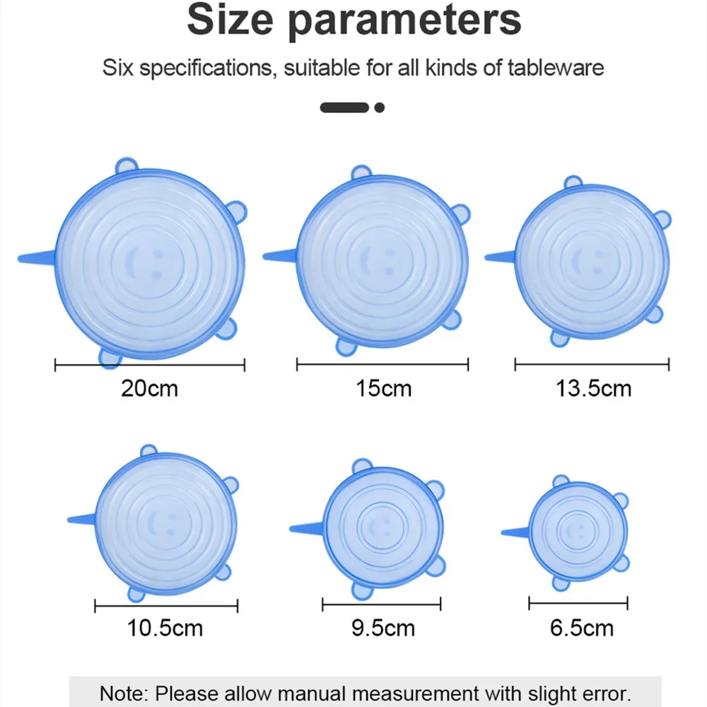 

6 Pcs Reusable Food Packaging Cover Silicon Food Fresh-Keep Sealing Cap Vacuum Stretch Silicone Lids Kitchen Silicone Cover