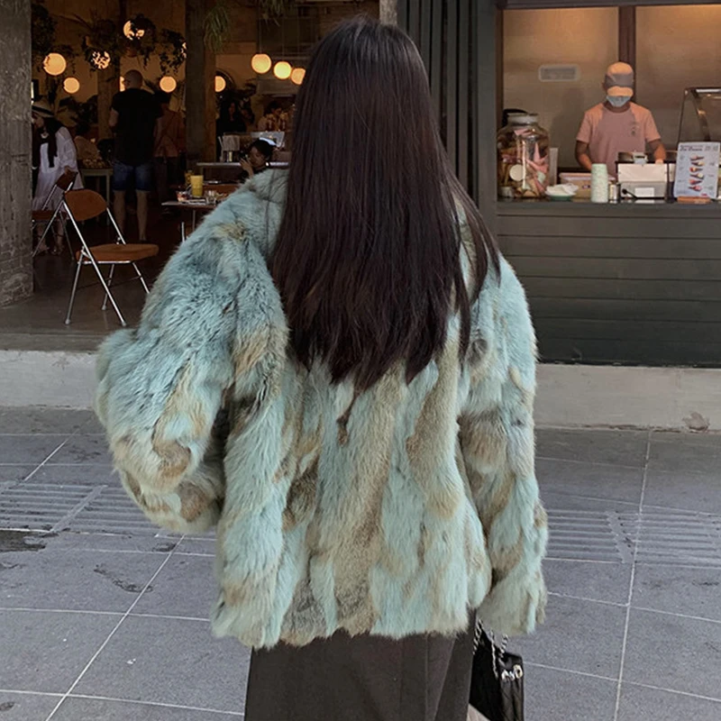 Winter Fashion Warm Super Soft Real Natural Rabbit Fur Collar Jacket Coat Rabbit Fur Outerwear Overcoat