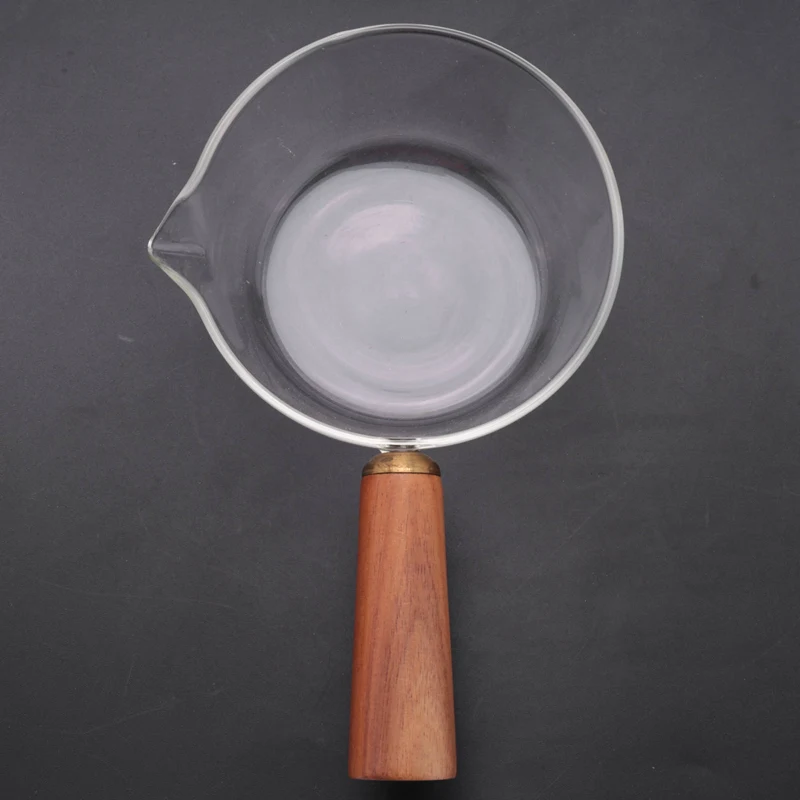 

Glass Milk Pot with Wooden Handle 400Ml Cooking Pot for Salad Noodles Gas Stove Cookware