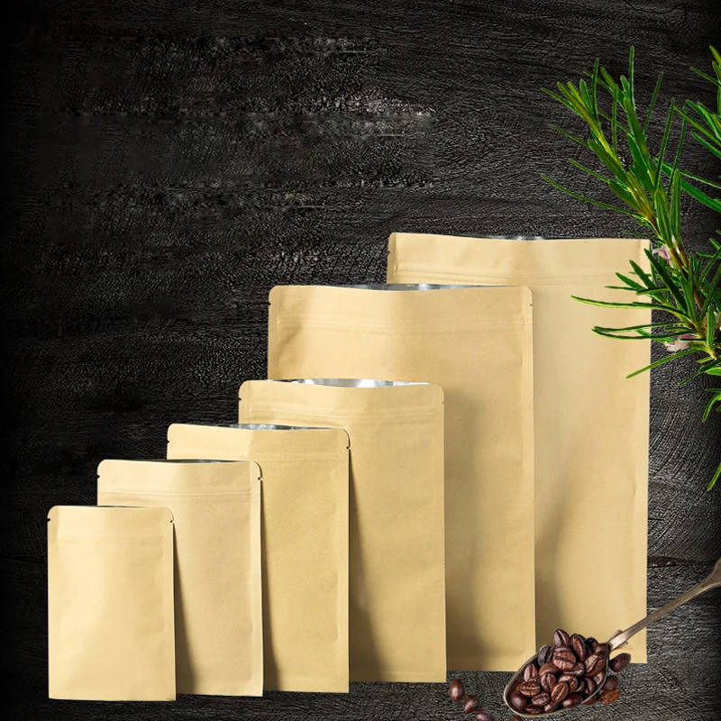 Пакеты из крафт-бумаги с застежкой-молнией пищевые закусочные чайные пакеты
