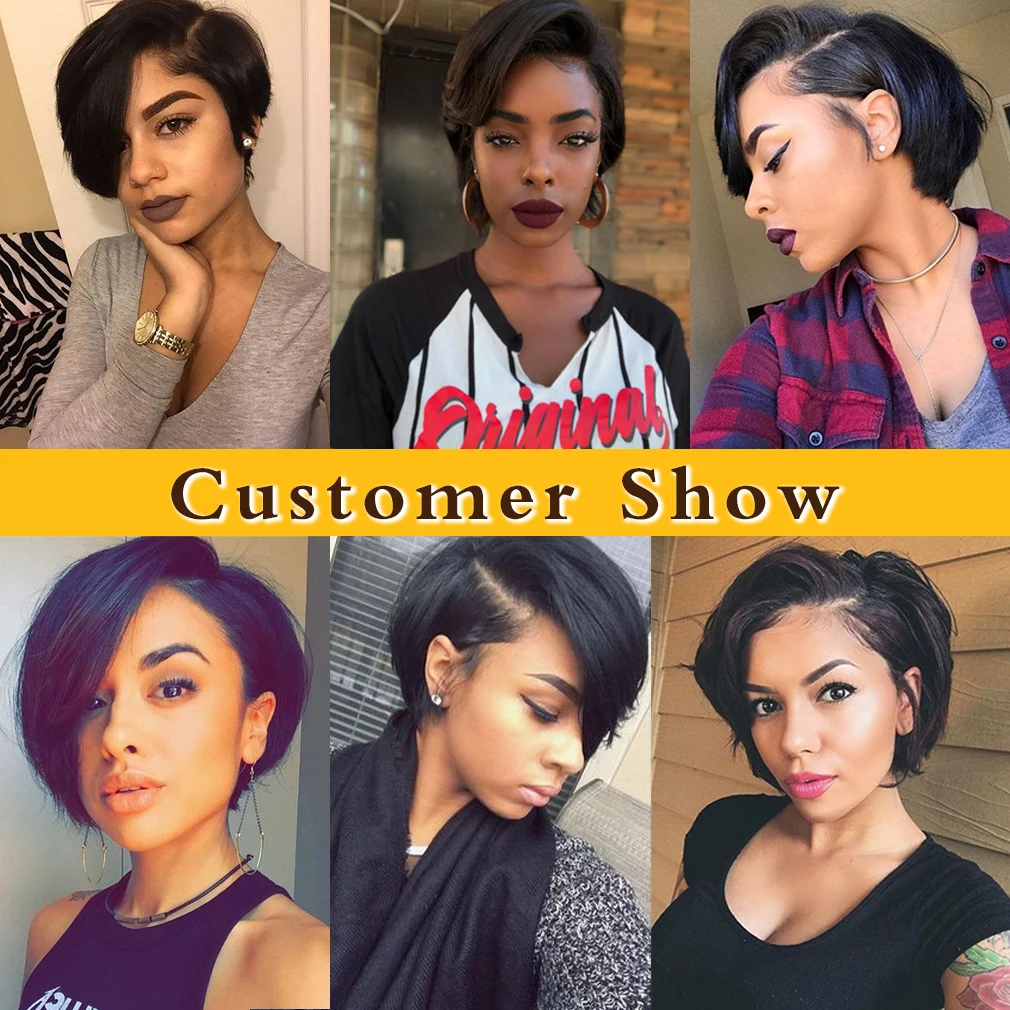 

Brazilian Blond 1B/27# Highlight Lace Front Human Hair Wigs Short Pixie Cut Human Hair Bob Lace Wig Remy Wigs For Black Women