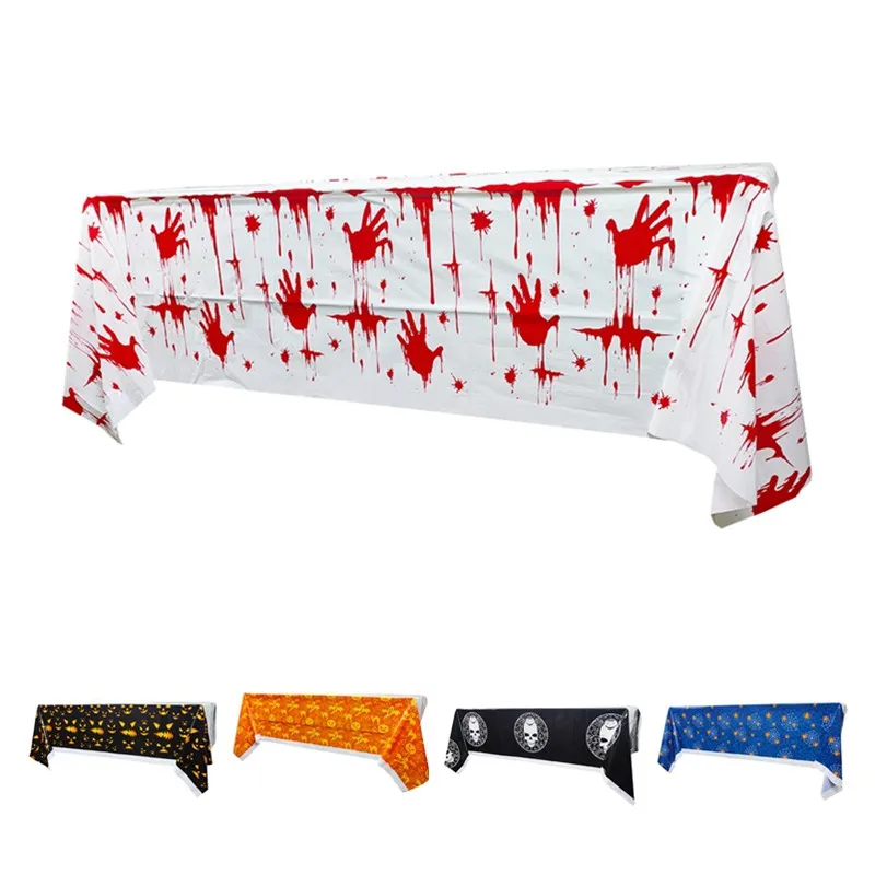 

Halloween Party Tablecloth Blood Handprint Skull Horror Pattern Plastic Tablecloth Disposable Tablecloth Decoration Supplier