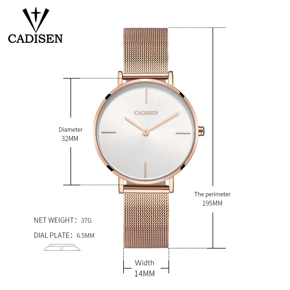 

CADISEN New Brand Luxury women watch Quartz Waterproof Steel Mesh Strap Rose Gold montre femme Fashion Casual watch reloj mujer