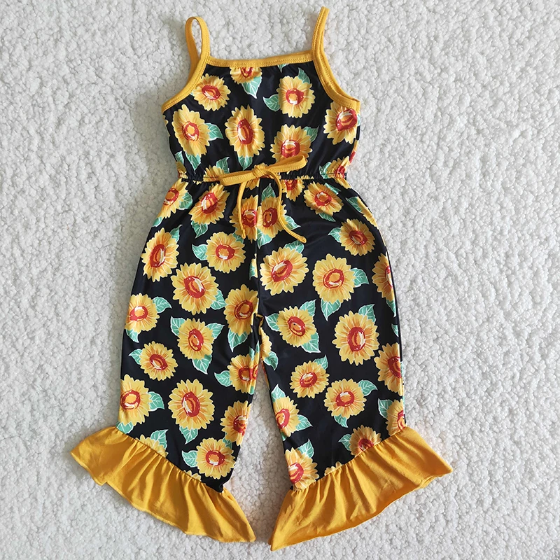 

Toddler Cute Infant Girl Sunflowers Print Sleeveless Jumpsuits Fashion Baby Girl Outfit Wholesale Boutique Jumpsuits