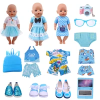 doll clothes blue solid color skirt suit shoes for 18inch doll 43cm reborn doll clothes our generation russia kid birthday gift