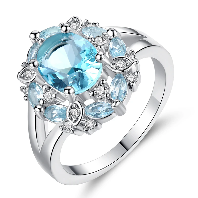 

Изысканные кольца с цветами для женщин, креативное женское кольцо морского синего цвета, ювелирные изделия, Великолепные женские ювелирные...