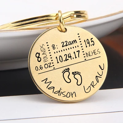 gold Детский брелок для ключей, ювелирные изделия, Настраиваемые данные для детей, круглый брелок для ключей, новинка для папы, подарок для мамы, детский подарок на день рождения, памятный брелок, подарки - Цвет: gold