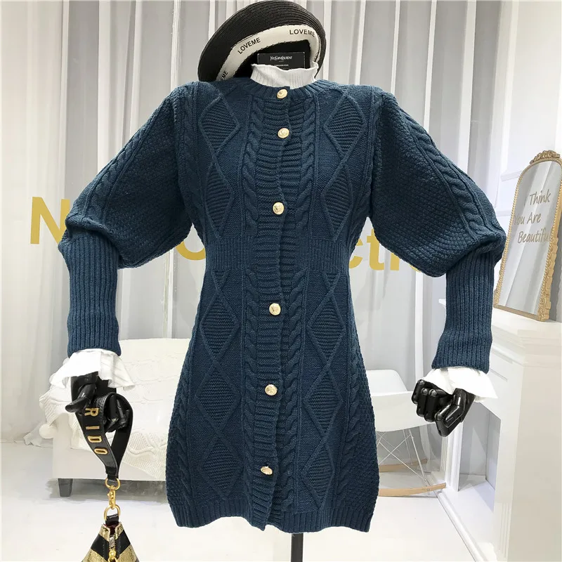 Женское вязаное платье свитер ALPHALMODA Элегантное однобортное во французском стиле