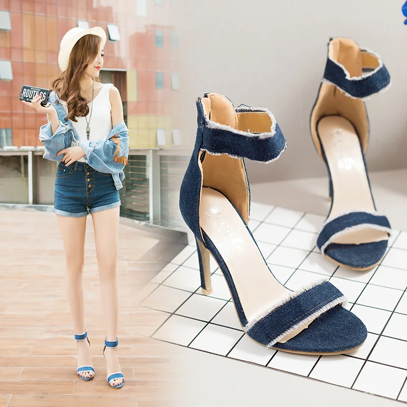 

2019 summer new women's high heel sandals fish mouth zipper fashion ankle strap with high heel ladies sandals large size
