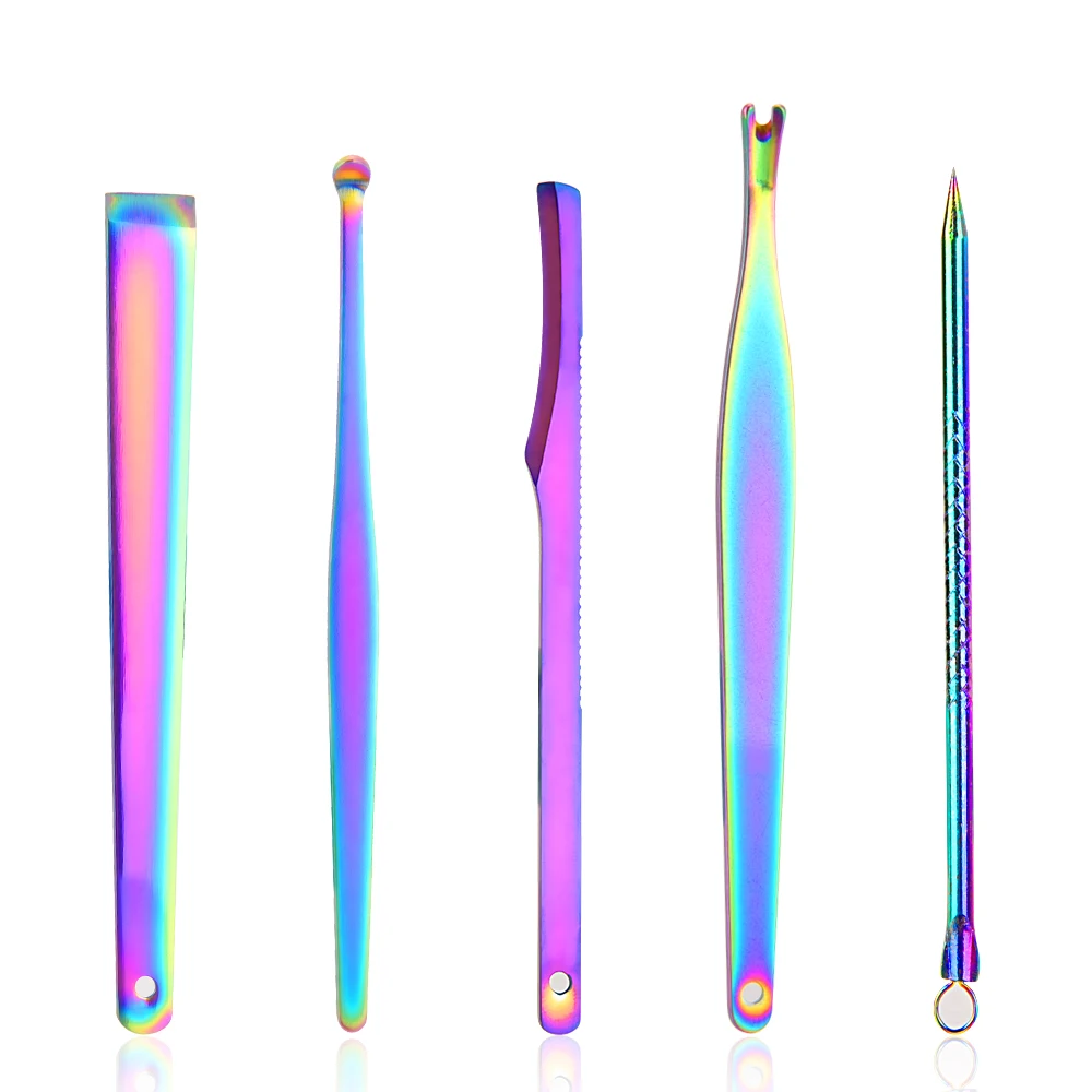 Newest Rainbow Chameleon Manicure Nail Kits Stainless Steel Clippers Cutter Pliers Sanding File Acne Needle Toenail Grooming Set