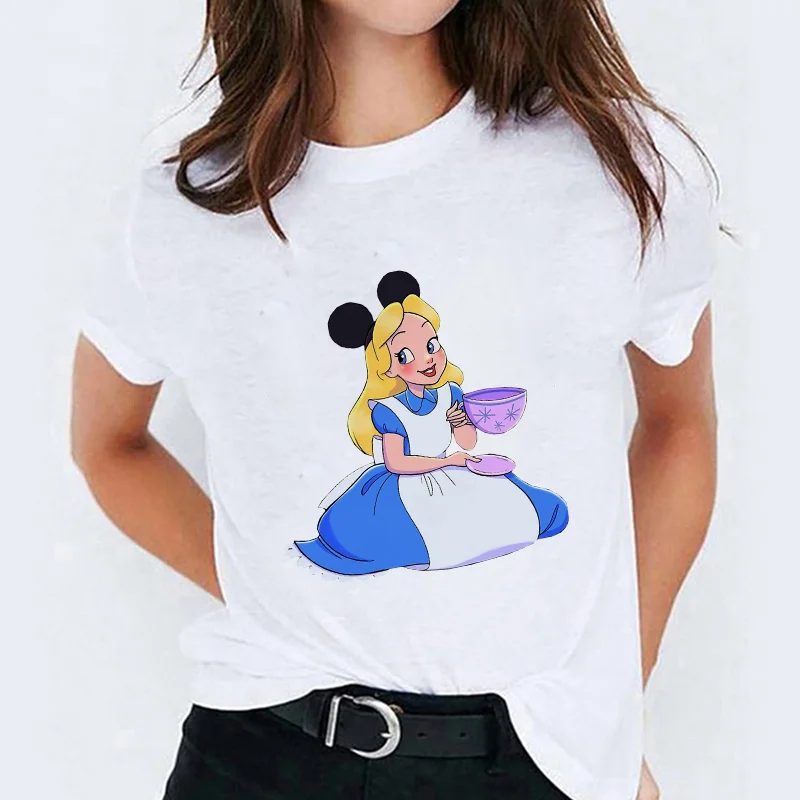 

Disney Cute Princess Printed T Shirt Summer Short Sleeve Casual White O-neck Tshirts Harajuku Female Clothes Tee Tops