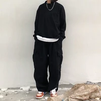 qweek harajuku streetwear black cargo pants women baggy gothic hippie oversize white wide leg trousers for female korean fashion