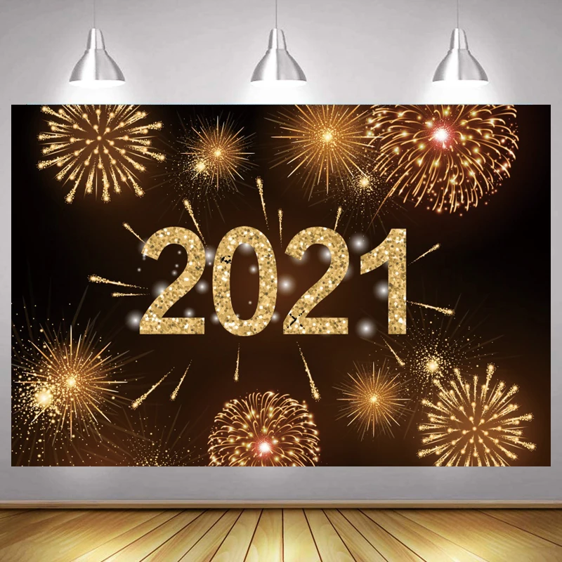 

Celebration Happy New Year 2021 Fireworks Photo Backdrop Christmas Party Photophone Photography Background Photocalls Banner