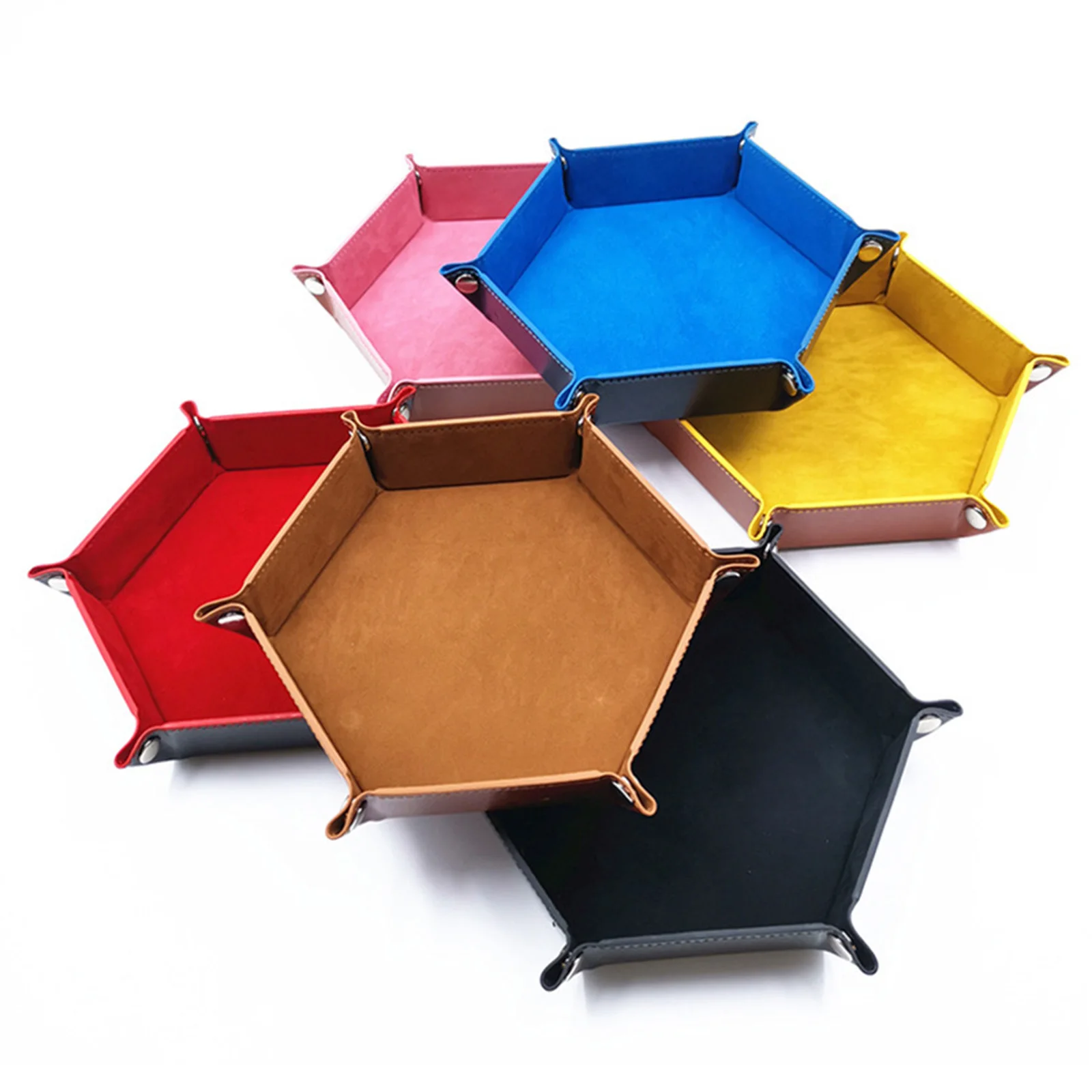 

PU Leather Velvet Dice Tray Holder Board Game Foldable Dice Tray Hexagon Rolling Tray Holder Dice Game Party Casino