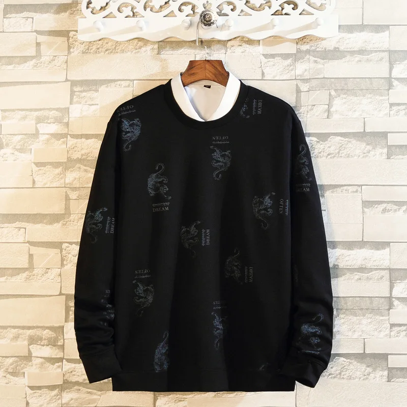 Autumn new fattening plus size men s animal printed sweater fat fashion long sleeve round neck top