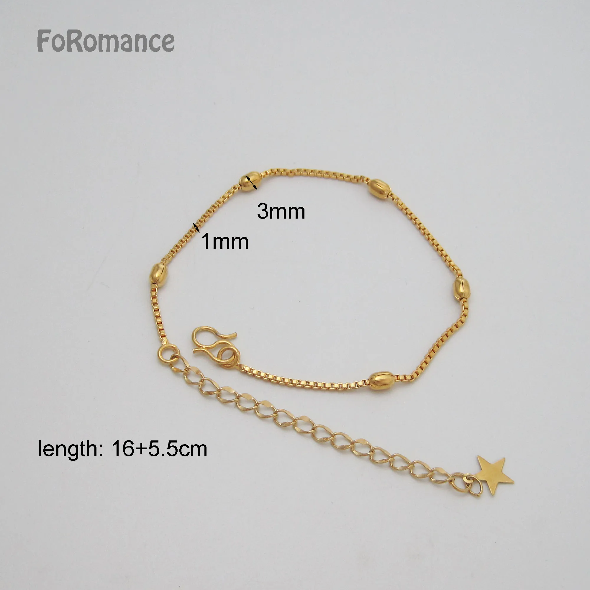 Женская позолоченная цепочка с бусинами и браслетом, 16 см + 5,5 см Ширина 1 мм