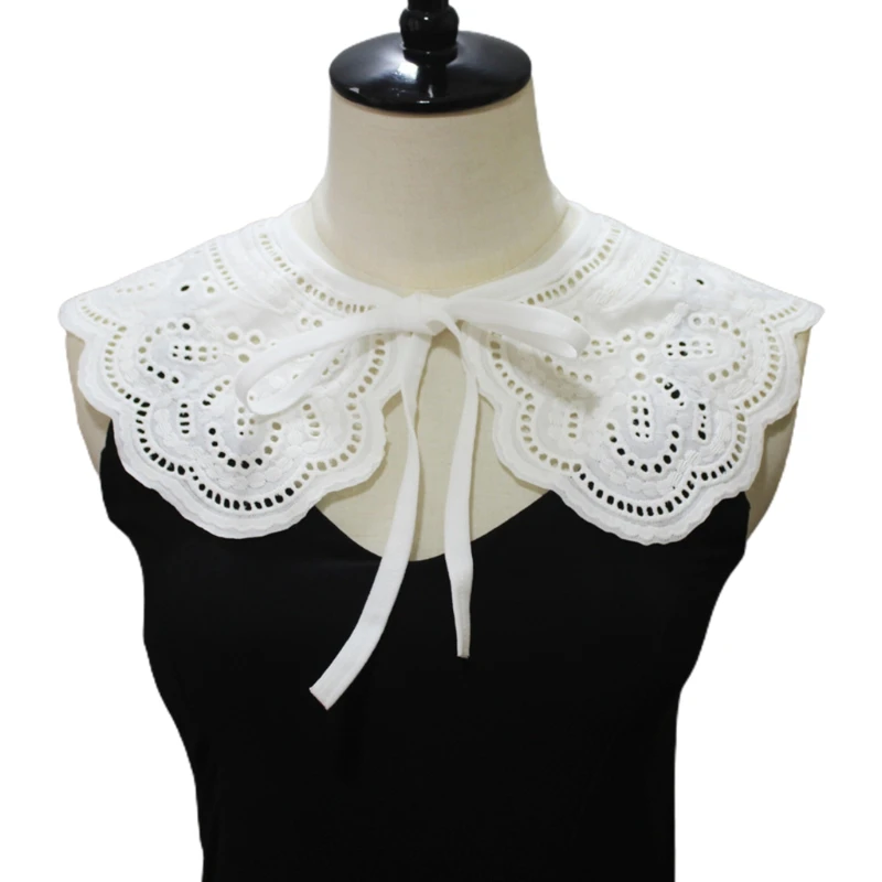

Korean Style Elegant Detachable Fake Collar Shawl Sweet Hollow Out Embroidery Necklace Half Shirt Lace-Up Button Poncho