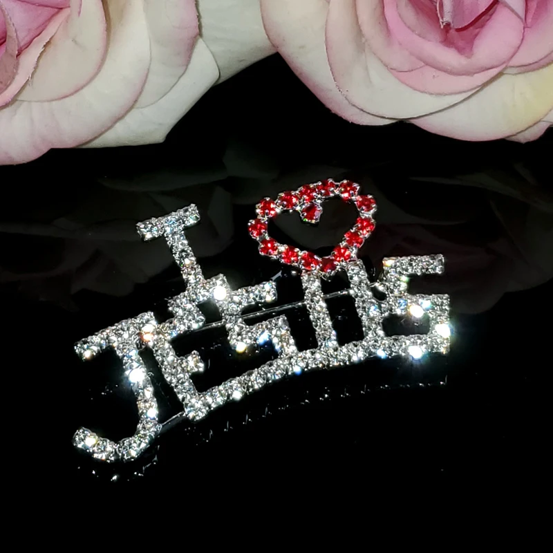 

Handmade Word Brooch Pin "I LOVE JESUS" Words Lapel Pin in Sliver Tone Rhinestone Jewelry&Accessories Unique Gift WHOLESALE