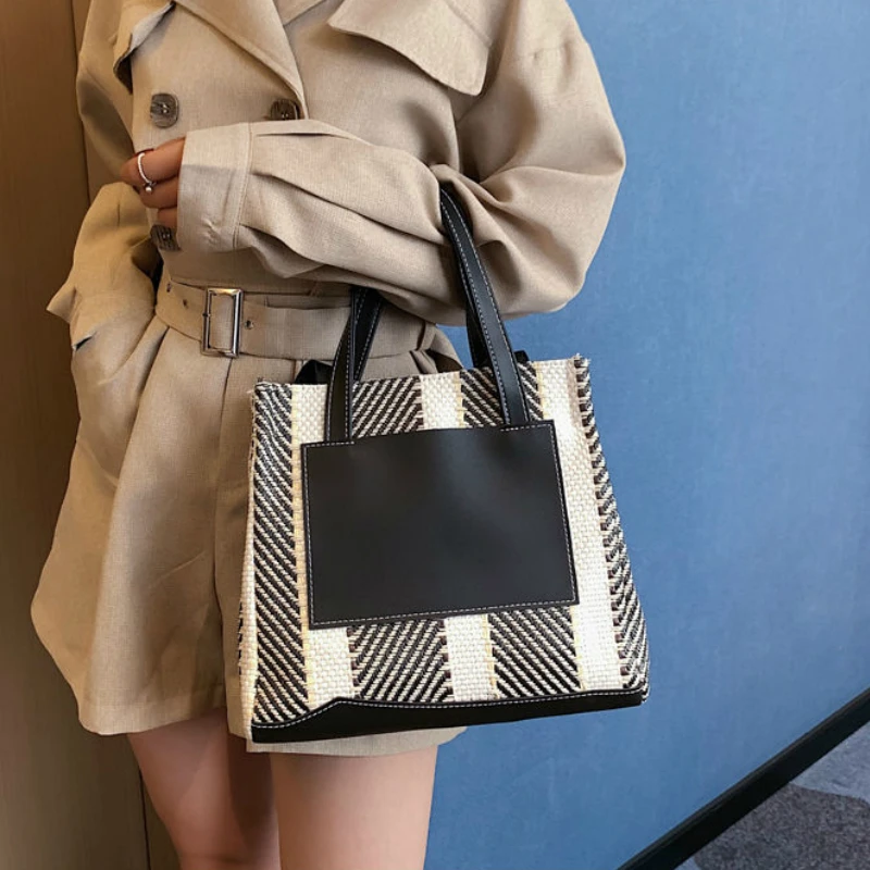 

Top-Handle Bags Women Patchwork Vintage Leisure Ins Shoulder Bags Korean Fashion Chic All-match Tote Bags Handbags Ulzzang Retro