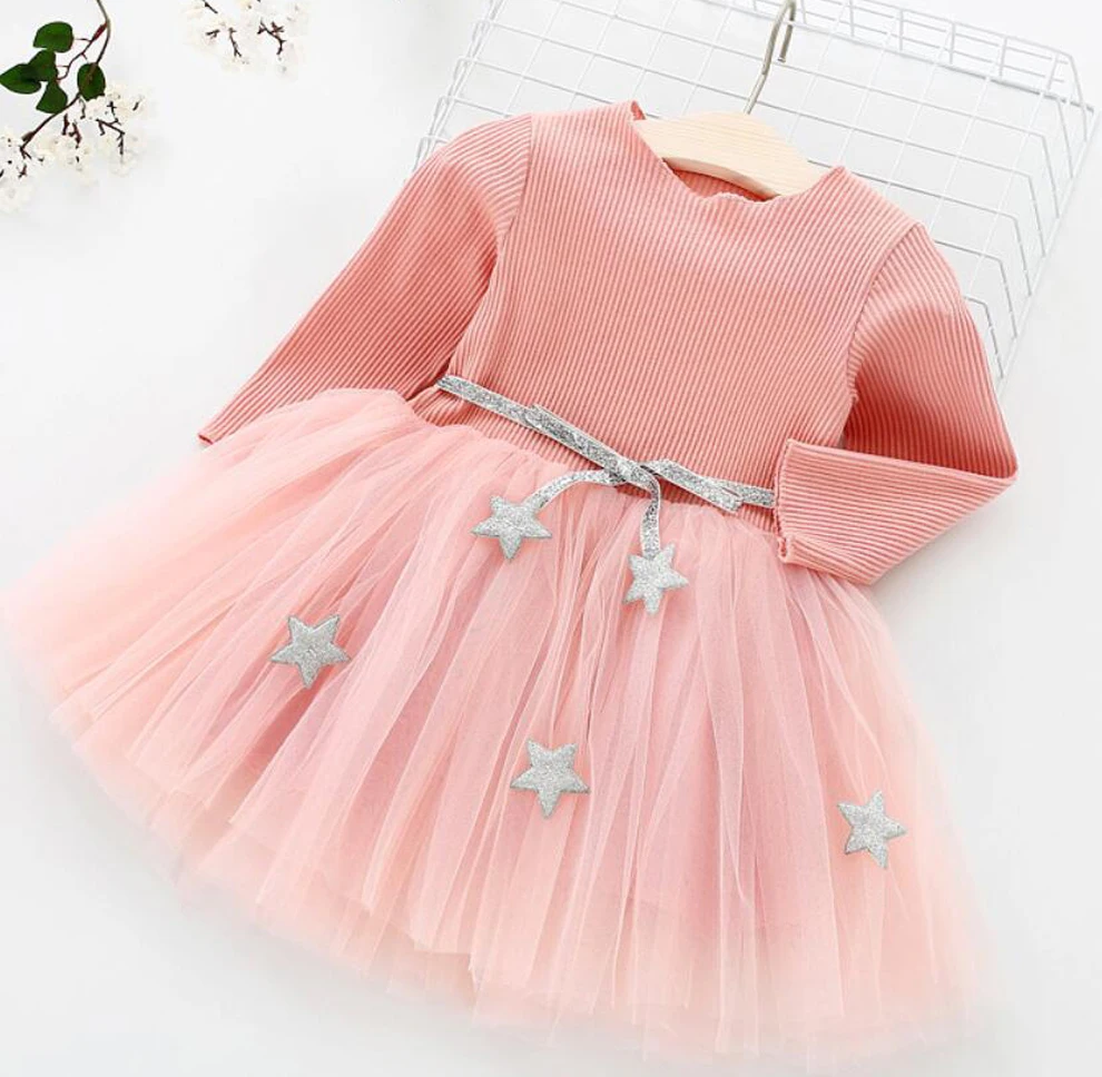

6M-4TAutumn Baby Girls Dress Long Sleeve Knitting Lace Children Princess Dress Kids Dresses For Girls Fashion Kids Party Clothes
