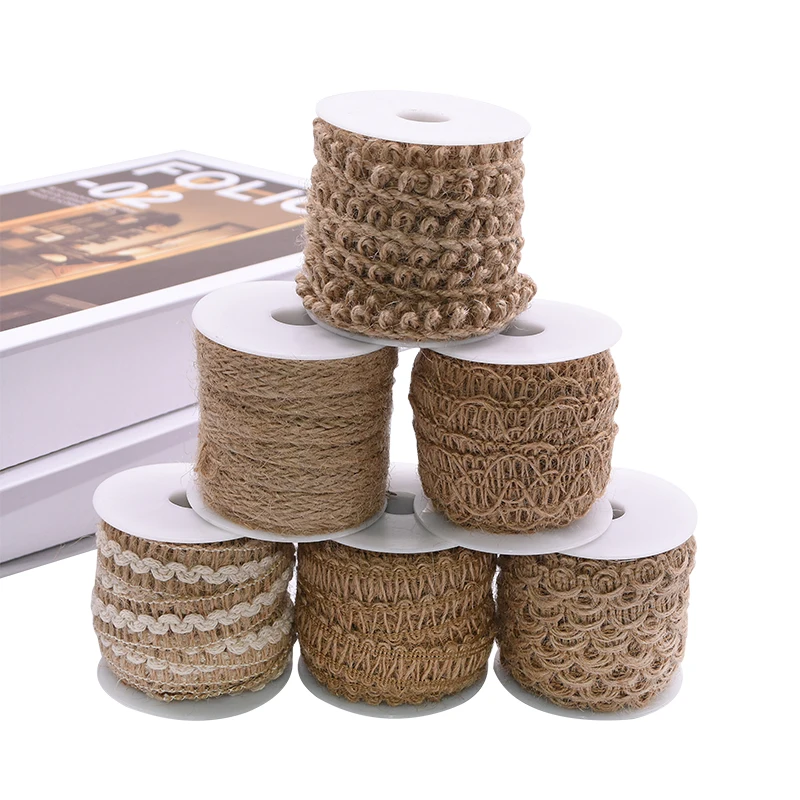 

5M/Roll Natural Vintage Jute Burlap Ribbon Lace Hessian DIY Handmade Gift Wrapping Wedding Party Home Decoration