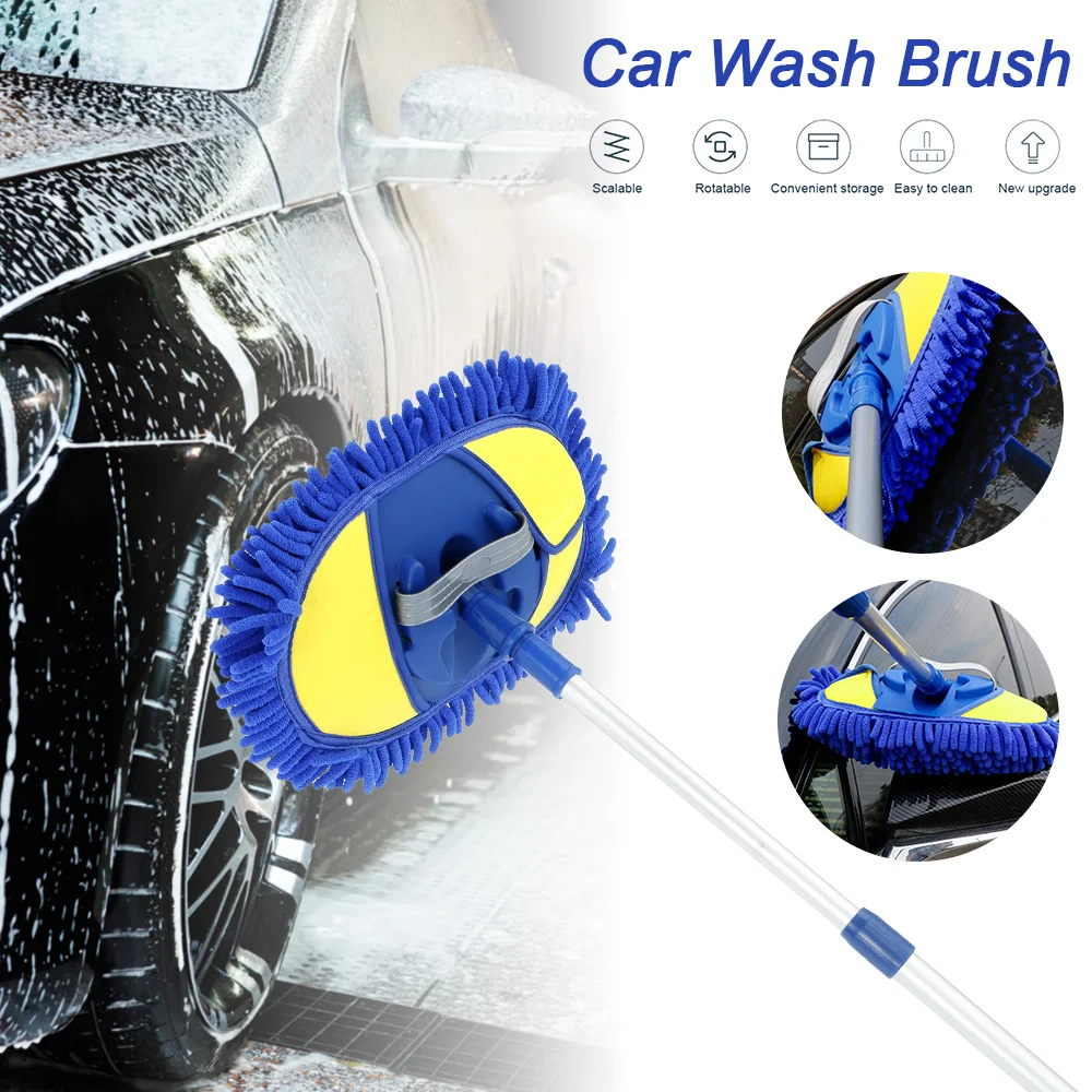 

Car Wash Mop Mitt With Telescopic Aluminum Alloy Long Handle Chenille Microfiber Wash Brush Scratch Free For Car SUV Truck