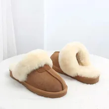 Women Fashion 100% Real Fur Slippers Winter Warm Slippers Indoor House Slippers Top Quality Soft  Lady Home Shoes Plus Size