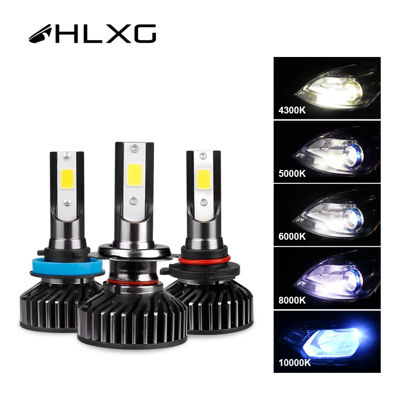 HLXG мини H7 светодиодный далеко H4 luces Светодиодные лампы фар автомобиля 10000 к глубокий синий 12V 10000LM 5000K 6000K 8000K H11 9005 HB3 9006 HB4 H8 лампы