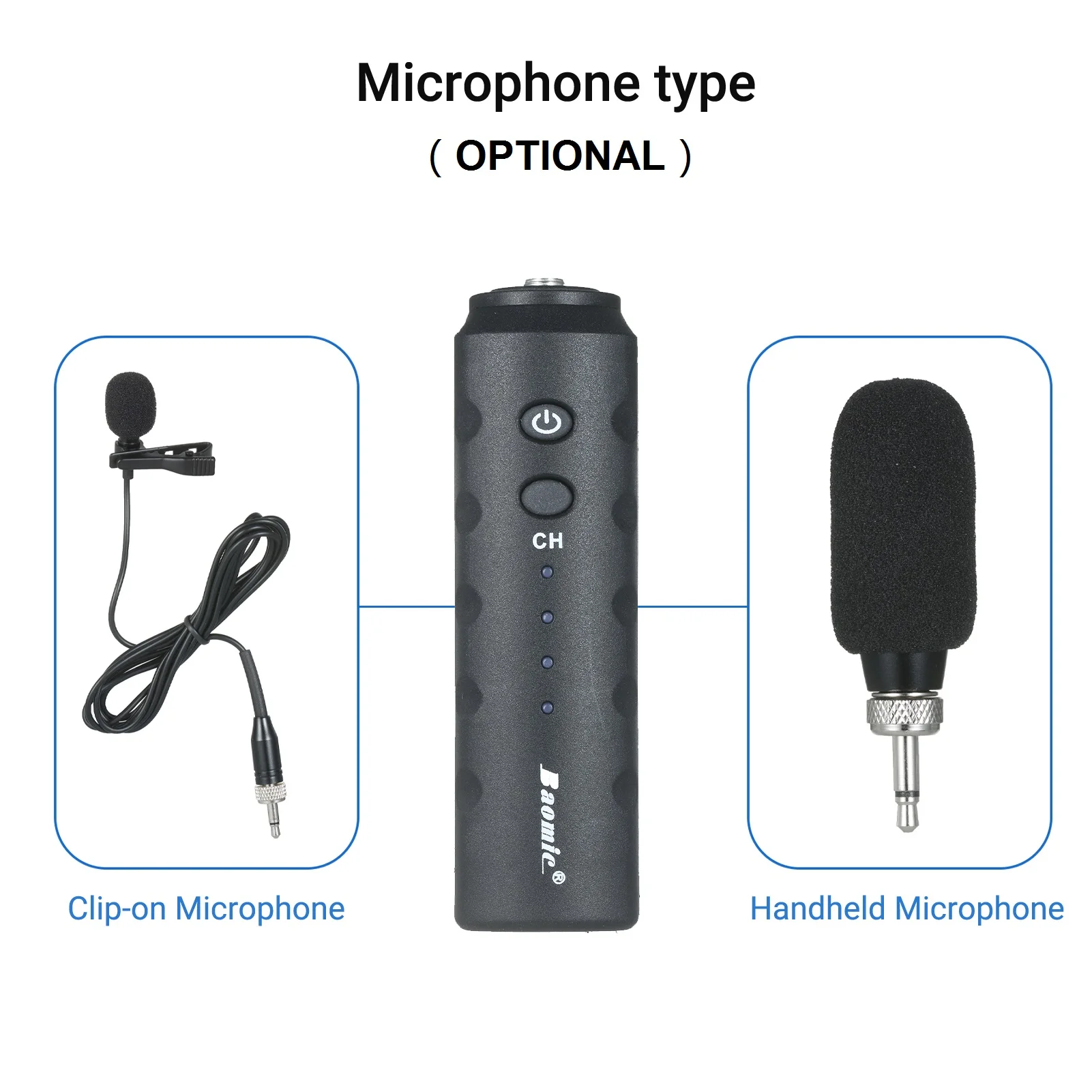 

Baomic UHF Wireless Microphone Reccever & Transmitter System with Handheld / Clip-On Mic for Interview / Recording / Monitoring
