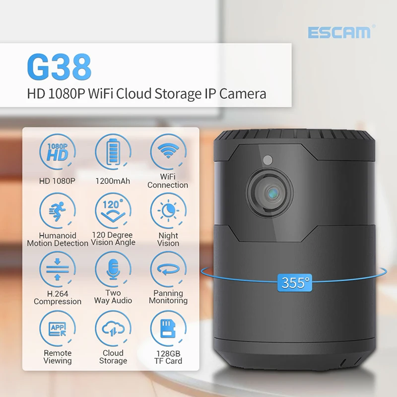 IP-камера Escam G38 беспроводная Wi-Fi HD 1080P ночное видение | Безопасность и защита