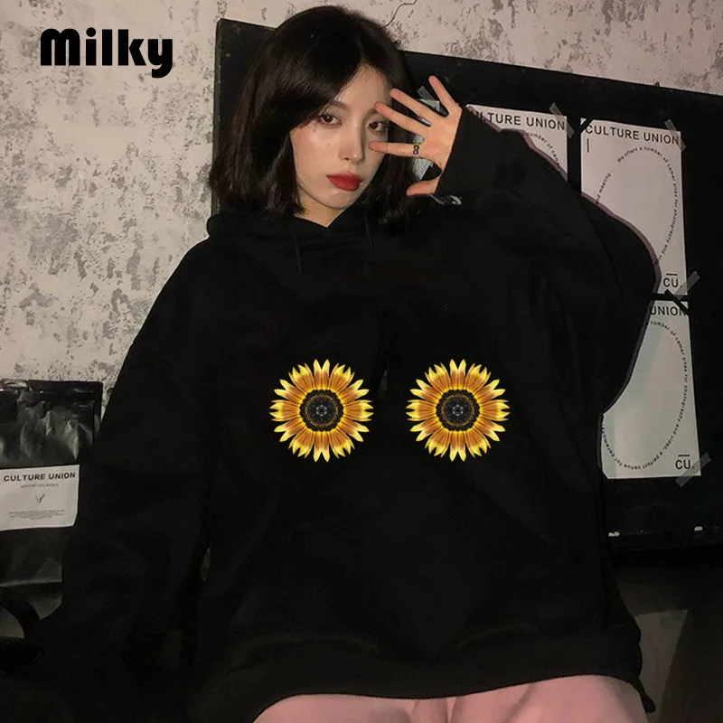 Autumn Women's Sunflower Owl Aesthetic Hoodie harajuku Top ART Prints Women Hooded Fashion Long Sleeved Soft Sweatshirts