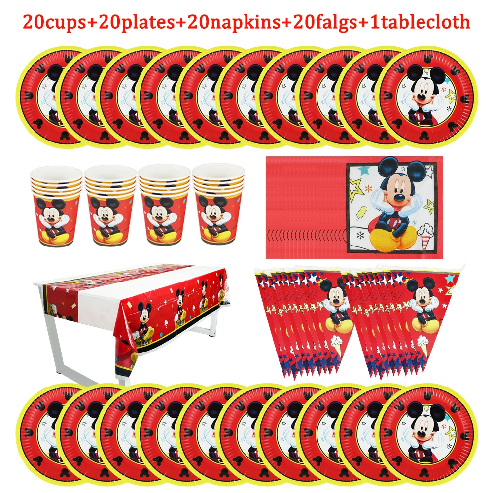 

Cartoon Red Mickey Mouse Party Decorations Kids Birthday Theme Plate Cup Napkin Tablecloth 81/60/20 Pcs Suitable for 20 People