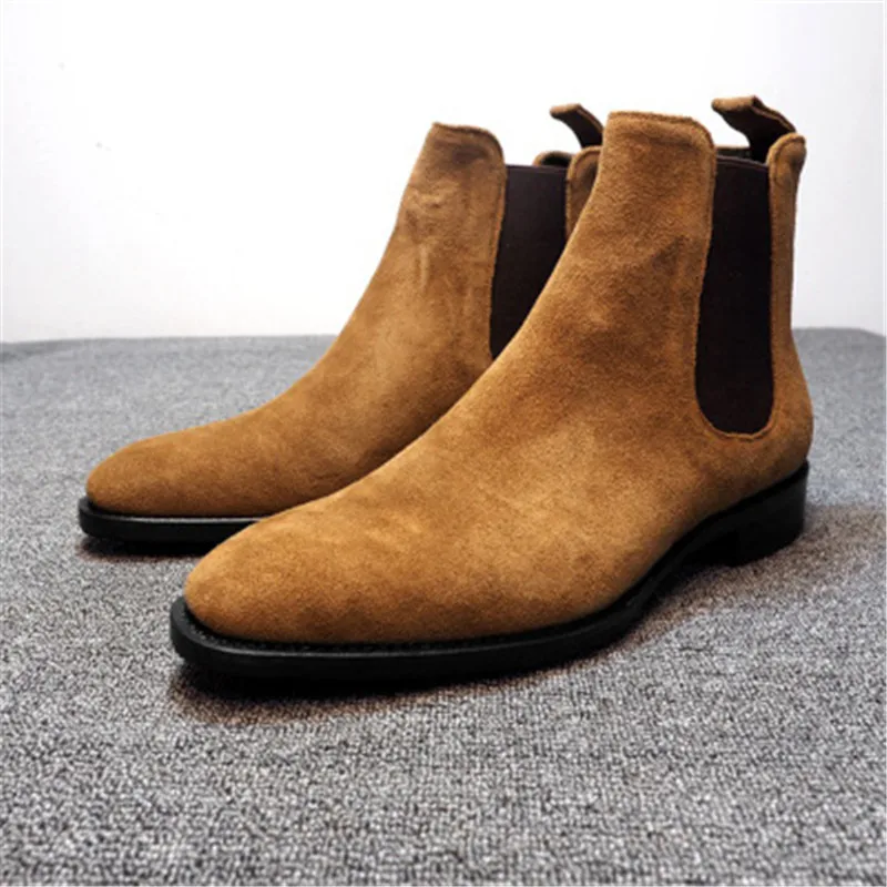 Mens Faux Suede Chelsea Boots High-top Pointed Toe Ankle Walking Shoes Wear Resistant Casual Botas Mujer Size 39-48 | Обувь